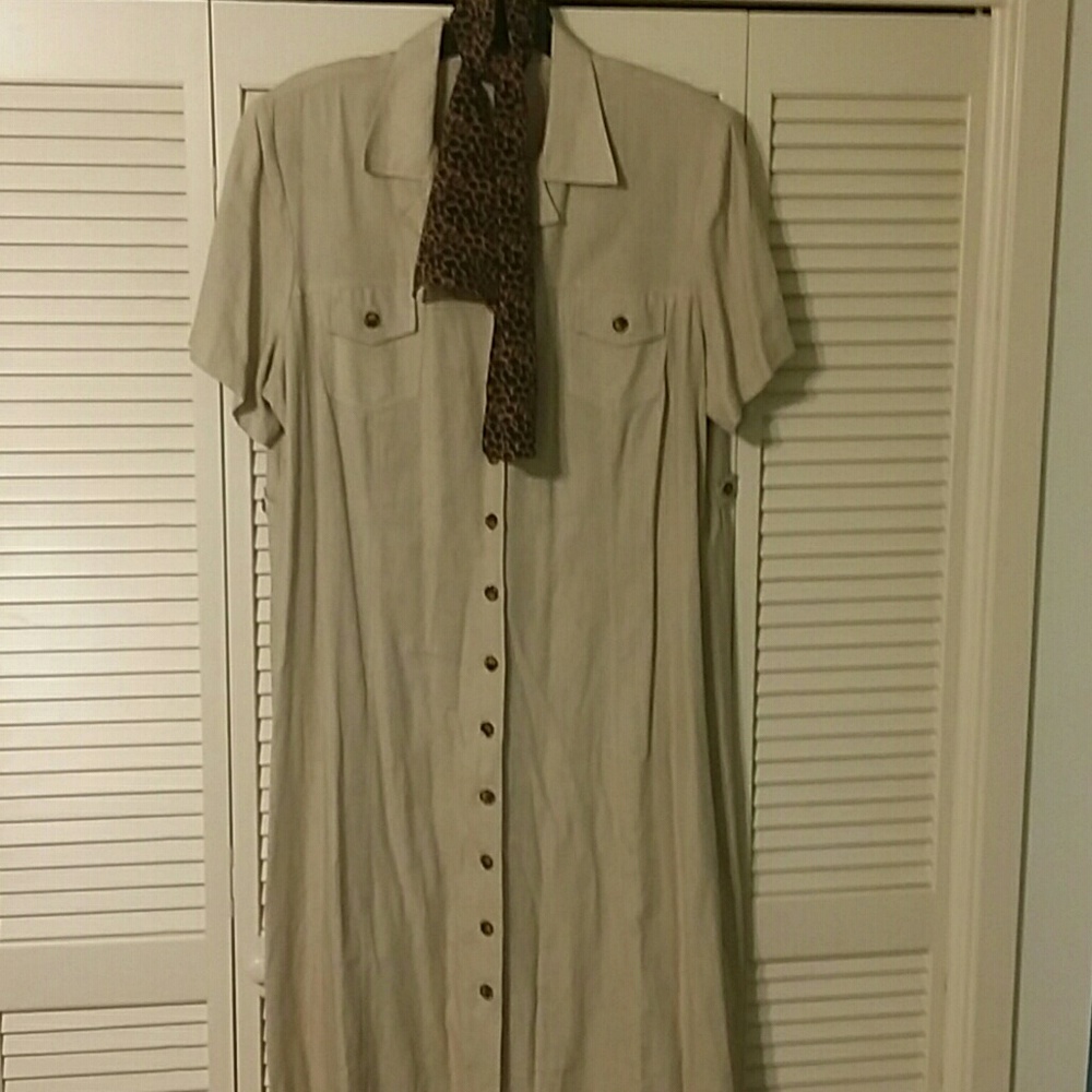 More Jazz Linen Maxi Dress w/Animal Print scarf